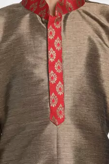  Bronze And Maroon Silk Blend Kurta And Dhoti Set