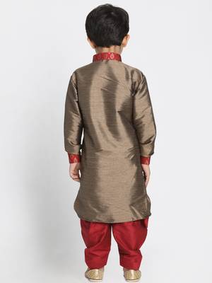  Bronze And Maroon Silk Blend Kurta And Dhoti Set 4