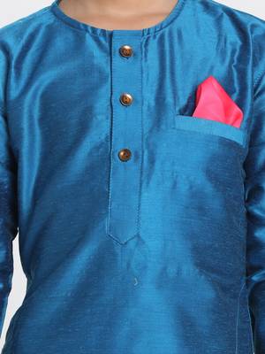 Turquoise Printed Cotton Silk Boys-Kurta-Pyjama 3