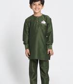   Mehandi Green Cotton Blend Kurta Pyjama Set