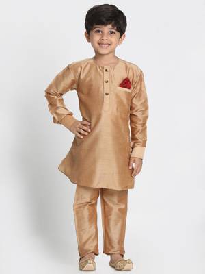 Gold Printed Cotton Silk Boys-Kurta-Pyjama 1