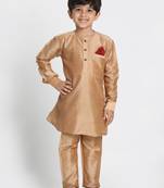 Gold Printed Cotton Silk Boys-Kurta-Pyjama