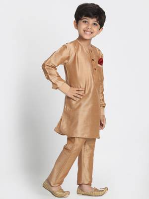 Gold Printed Cotton Silk Boys-Kurta-Pyjama 2