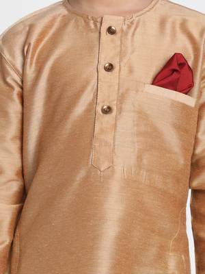 Gold Printed Cotton Silk Boys-Kurta-Pyjama 3