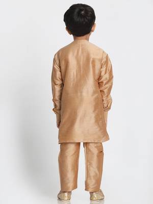 Gold Printed Cotton Silk Boys-Kurta-Pyjama 4