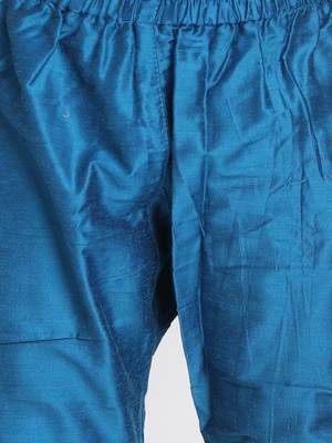 Turquoise Printed Cotton Silk Boys-Kurta-Pyjama 5