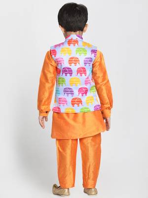 Orange Printed Cotton Silk Boys-Kurta-Pyjama 3