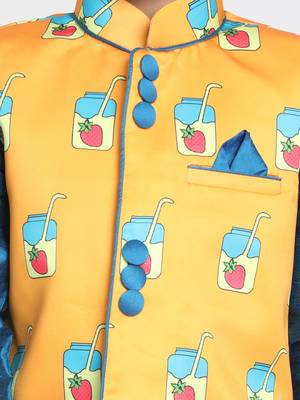 Turquoise Printed Cotton Silk Boys Kurta Pyjama 3