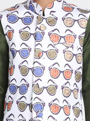 Green Printed Cotton Silk Boys Kurta Pyjama 2
