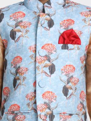 Gold Printed Cotton Silk Boys-Kurta-Pyjama 2