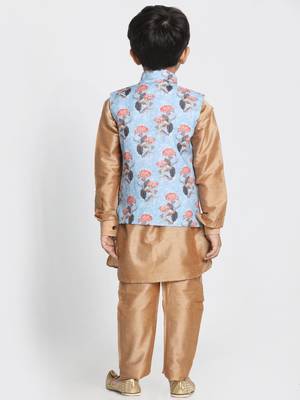 Gold Printed Cotton Silk Boys-Kurta-Pyjama 3