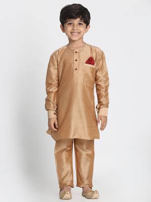 Gold Printed Cotton Silk Boys-Kurta-Pyjama 4