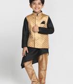 Gold Printed Cotton Silk Boys Kurta Pyjama
