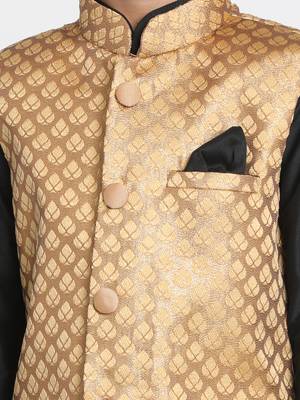 Gold Printed Cotton Silk Boys Kurta Pyjama 2