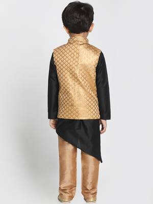 Gold Printed Cotton Silk Boys Kurta Pyjama 3