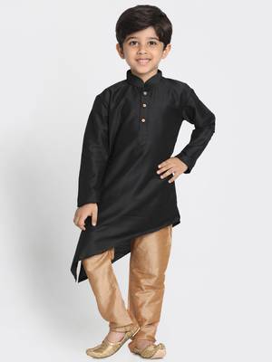 Gold Printed Cotton Silk Boys Kurta Pyjama 4