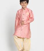  Light Pink Silk Blend Indowestern Sherwani And Patiala Style Dhoti Set