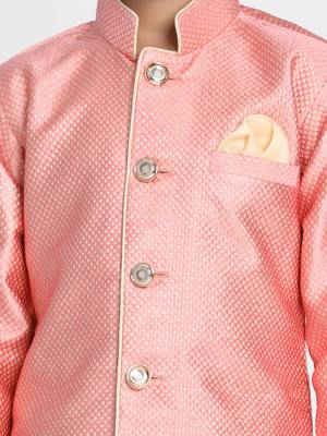  Light Pink Silk Blend Indowestern Sherwani And Patiala Style Dhoti Set 3