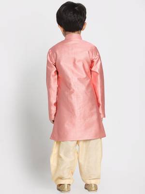  Light Pink Silk Blend Indowestern Sherwani And Patiala Style Dhoti Set 4