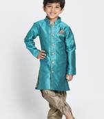 Green Woven Blended Cotton Boys-Sherwani