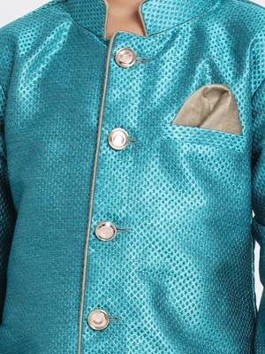 Green Woven Blended Cotton Boys-Sherwani 3