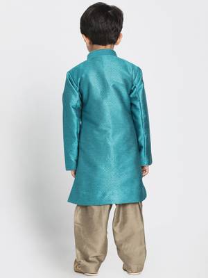 Green Woven Blended Cotton Boys-Sherwani 4