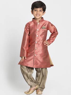 Maroon Woven Blended Cotton Boys-Sherwani 1