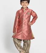 Maroon Woven Blended Cotton Boys-Sherwani