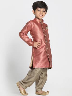 Maroon Woven Blended Cotton Boys-Sherwani 2