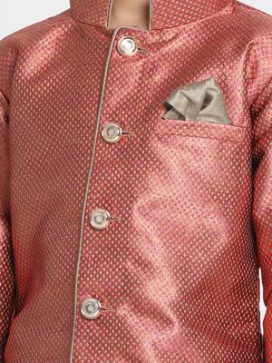 Maroon Woven Blended Cotton Boys-Sherwani 3