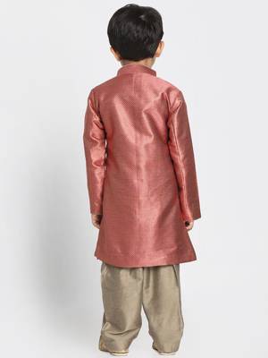 Maroon Woven Blended Cotton Boys-Sherwani 4