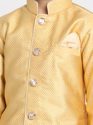  Light Yellow Silk Blend Indowestern Sherwani And Patiala Style Dhoti Set 3