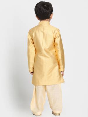  Light Yellow Silk Blend Indowestern Sherwani And Patiala Style Dhoti Set 4