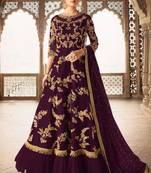 Wine embroidered net salwar