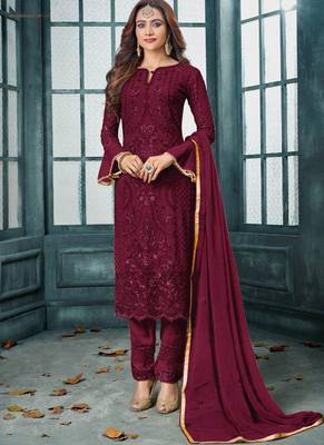 Maroon embroidered georgette salwar 1