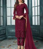 Maroon embroidered georgette salwar