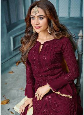 Maroon embroidered georgette salwar 2