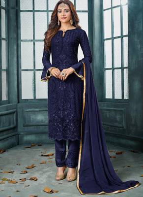 Navy-blue embroidered georgette salwar 1