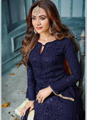 Navy-blue embroidered georgette salwar 2
