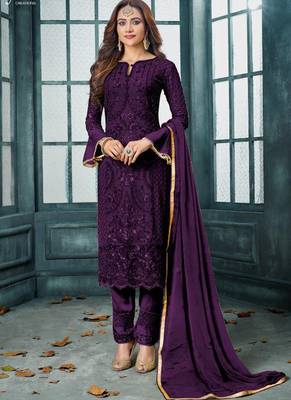 Purple embroidered georgette salwar 1