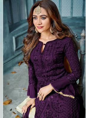 Purple embroidered georgette salwar 2