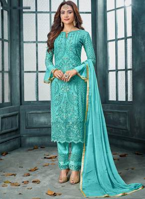 Light-blue embroidered georgette salwar 1
