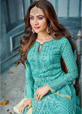Light-blue embroidered georgette salwar 2