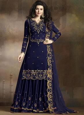 Blue embroidered art silk salwar 1