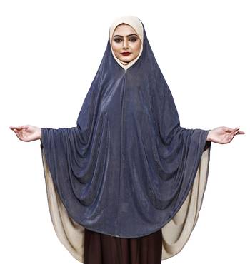 Justkartit Cream Blue Shade Plain Long Stitched Women Prayer Hijab Abaya 1