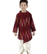Maroon printed cotton boys-dhoti-kurta