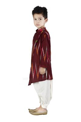 Maroon printed cotton boys-dhoti-kurta 2