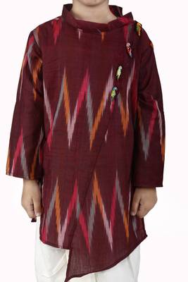 Maroon printed cotton boys-dhoti-kurta 4