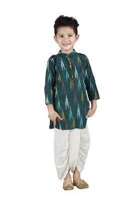 Green printed cotton boys-dhoti-kurta 1