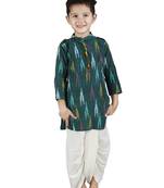 Green printed cotton boys-dhoti-kurta